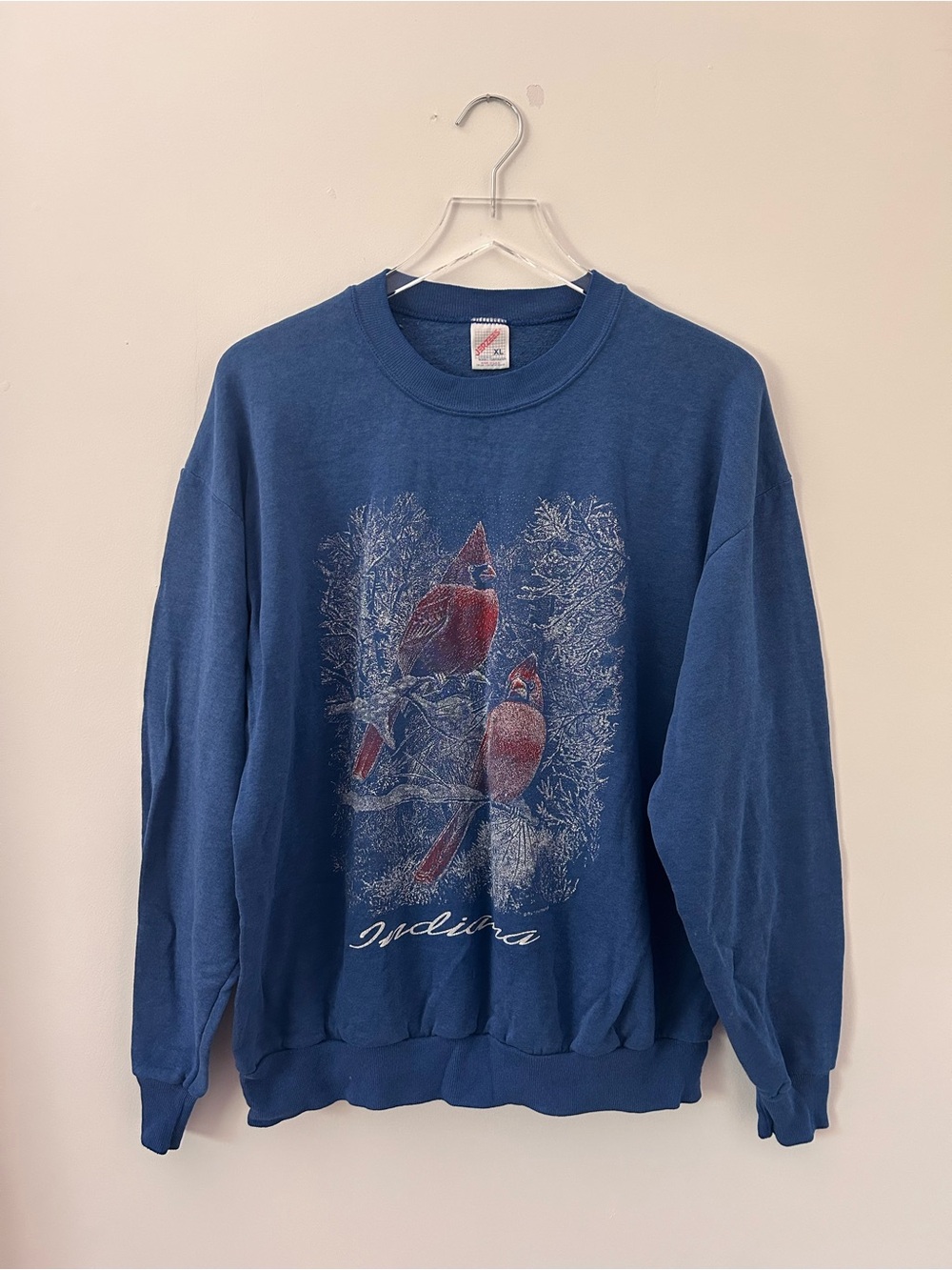 Vintage Jerzees Crewneck Sweatshirt Cardinal Winter Christmas Blue Sz xl